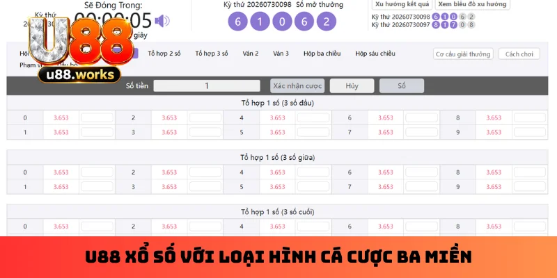 U88 xổ số với loại hình cá cược ba miền